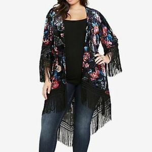 NWT Torrid Fringed Kimono Velvet Burnout